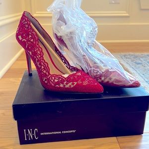 Red rhinestone pointed toe heels, size 9M, only worn once, all original package